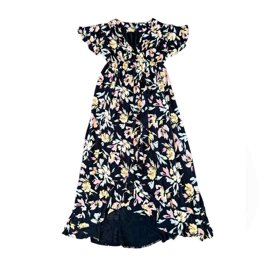 Maternity Dress Floral Maxi Dress with Ruffle Sleeves Medium